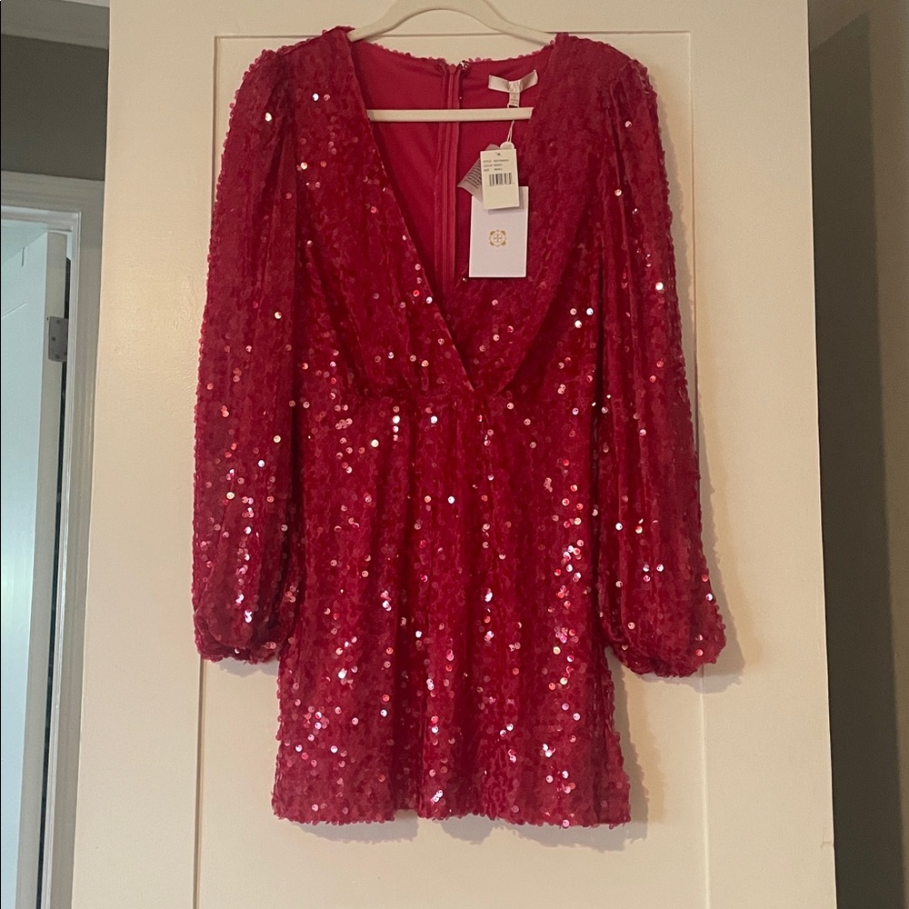Magenta Sequin Mini Dress
